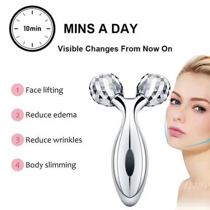 One Piece 3D Facial Roller Massage Tool - 3D Roller Face Slimmer - Manual Facial Massager - Silver