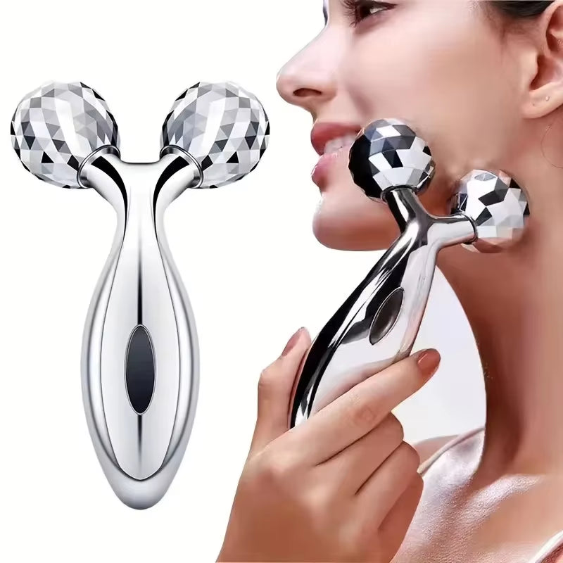 One Piece 3D Facial Roller Massage Tool - 3D Roller Face Slimmer - Manual Facial Massager - Silver