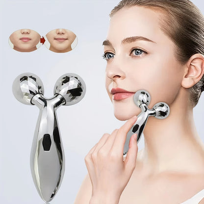 One Piece 3D Facial Roller Massage Tool - 3D Roller Face Slimmer - Manual Facial Massager - Silver