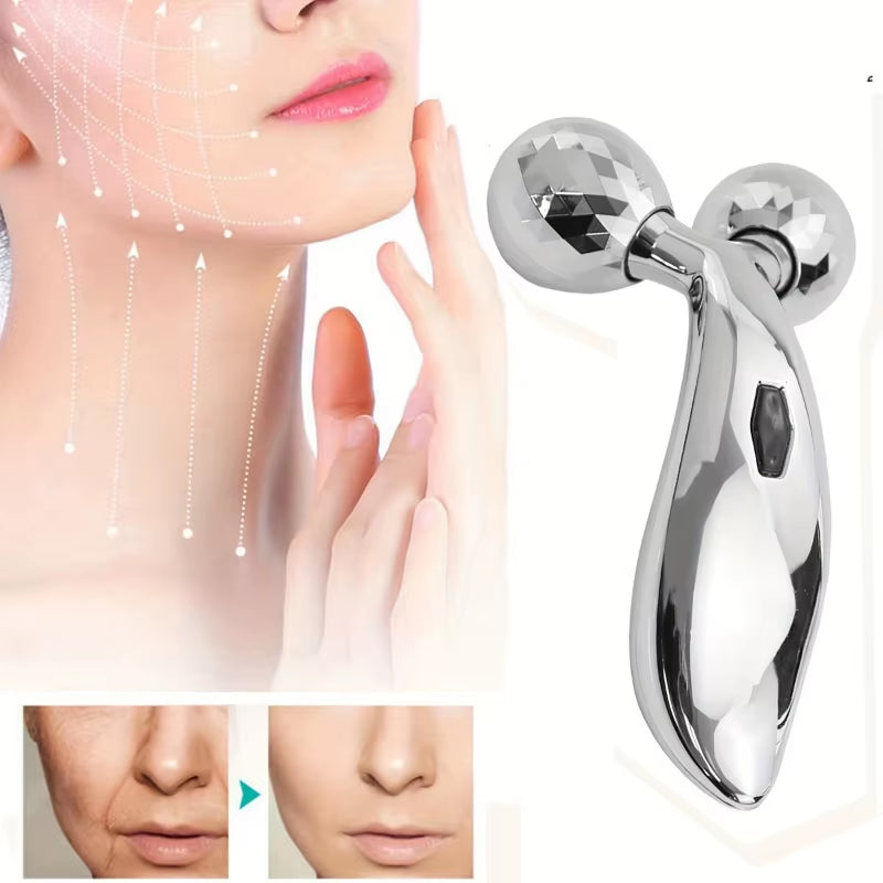 One Piece 3D Facial Roller Massage Tool - 3D Roller Face Slimmer - Manual Facial Massager - Silver