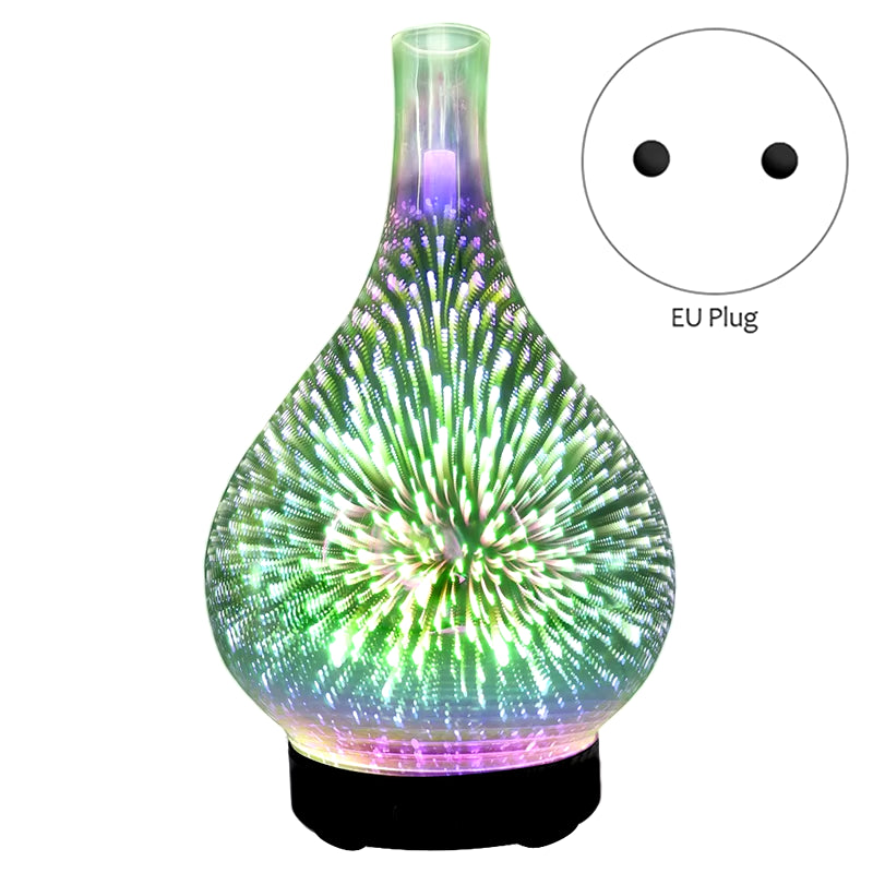 3D Firework Glass USB Air Humidifier with 7 Color Led Night Light Aroma Oil Diffuser Cool Mist Maker Black EU Plug