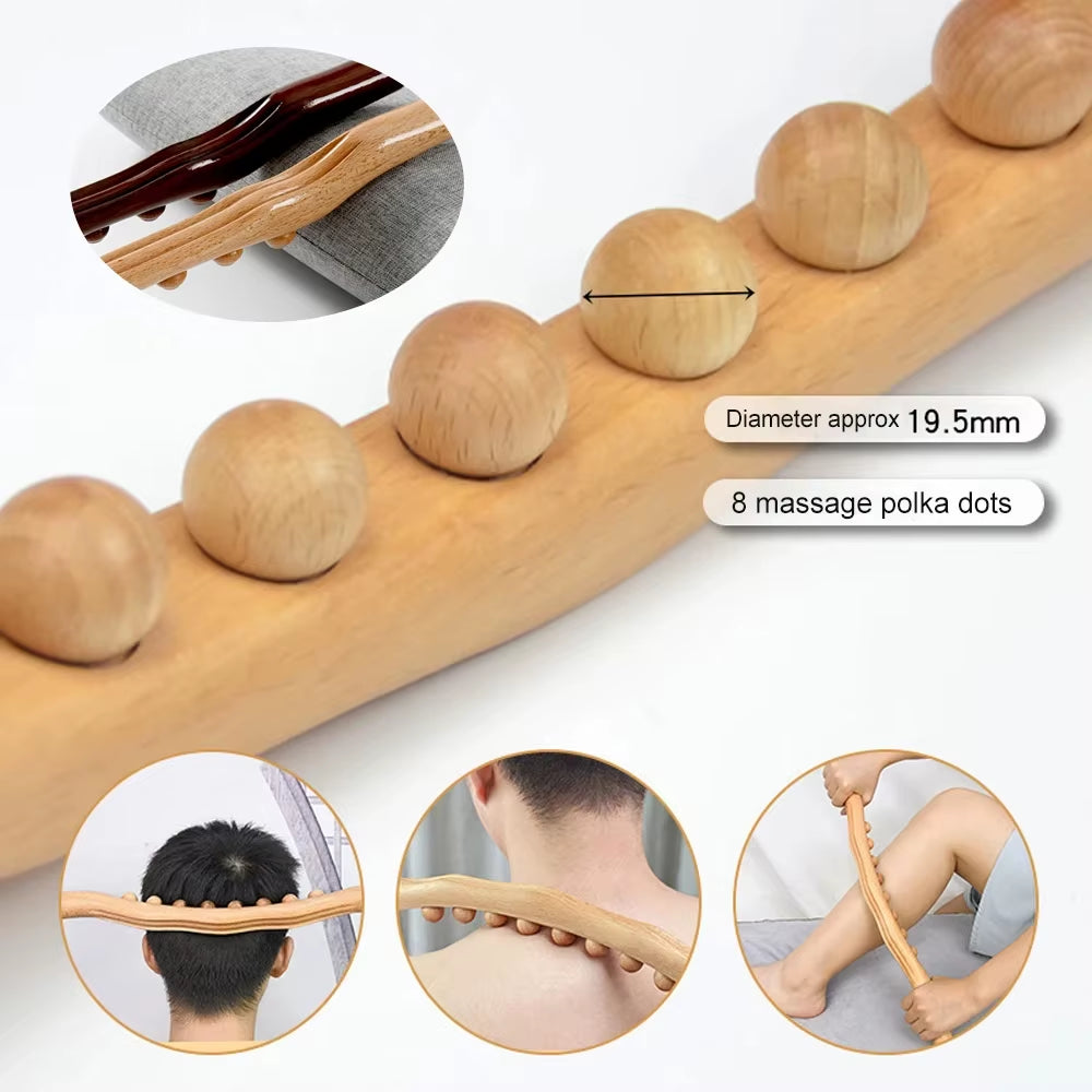 Wooden Gua Sha Tools Manual Massage Stick Universal Back Massage Tendons Beech Wood Scraping Point Treatment 8 Beads Rolling Pin