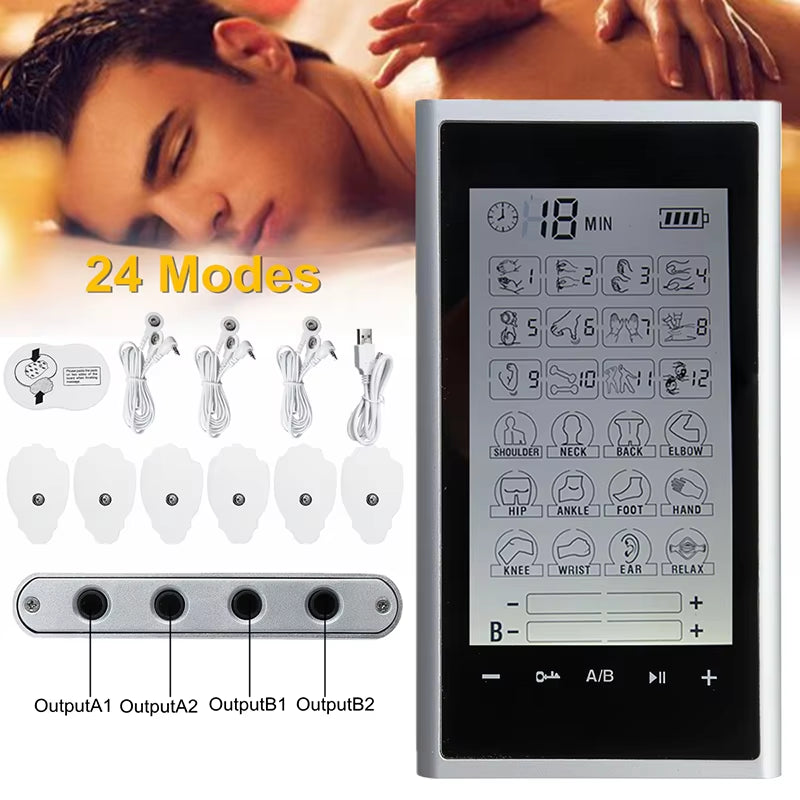 Electric Tens Muscle Stimulator 24 Mode Ems Acupuncture Face Body Massager Digital Therapy Herald Massage Tool Electrostimulator