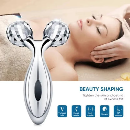 One Piece 3D Facial Roller Massage Tool - 3D Roller Face Slimmer - Manual Facial Massager - Silver