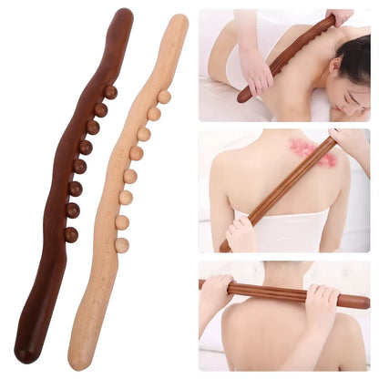 Wooden Gua Sha Tools Manual Massage Stick Universal Back Massage Tendons Beech Wood Scraping Point Treatment 8 Beads Rolling Pin